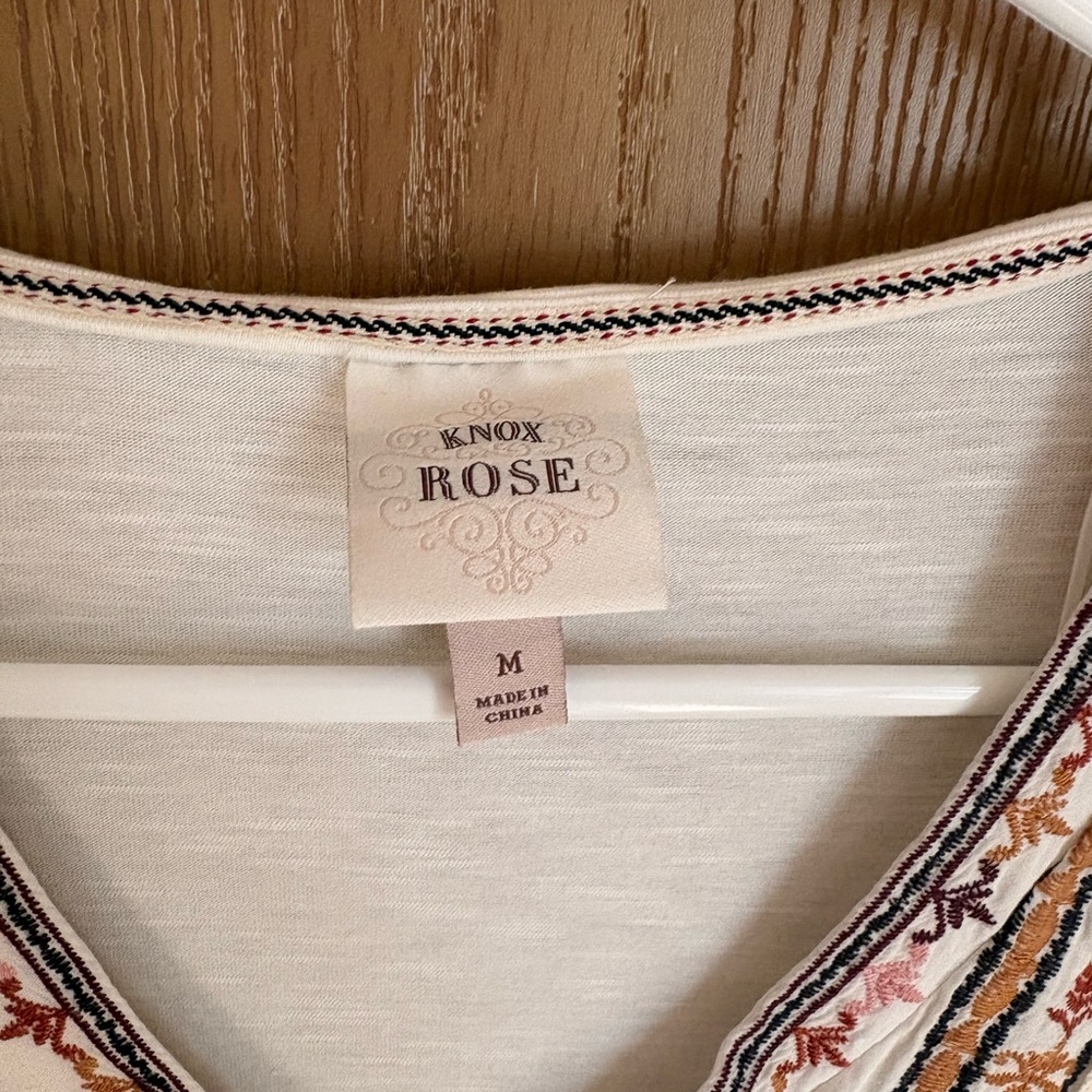Knox Rose Cream Boho Embroidered V-Neck Top - Picture 3 of 4